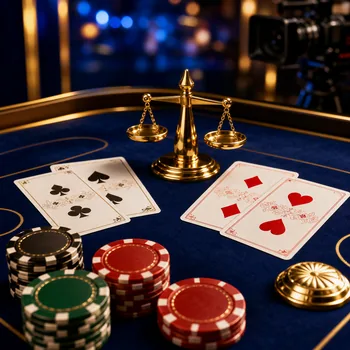 Baccarat im Online-Casino mit Karten, Jetons und Waage des House Edge