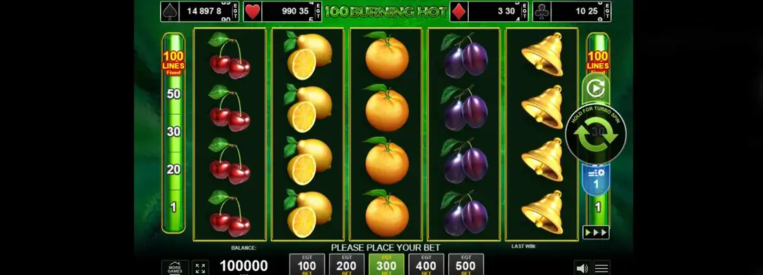 Erste Spielansicht von 100 Burning Hot