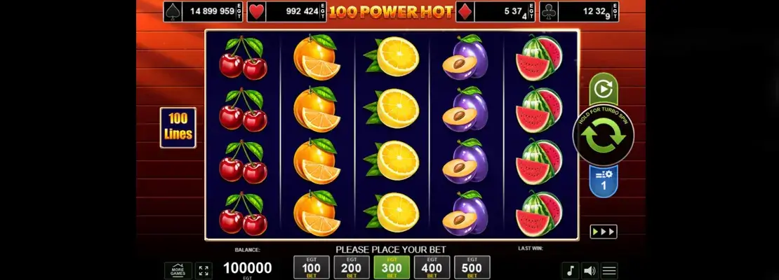 Erste Spielansicht von 100 Power Hot