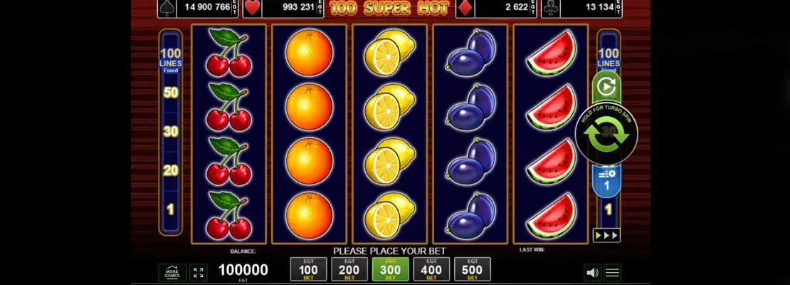 Erste Spielansicht von 100 Super Hot