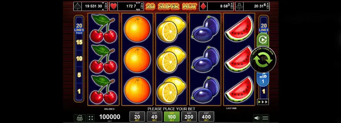 Erste Spielansicht von 20 Super Hot