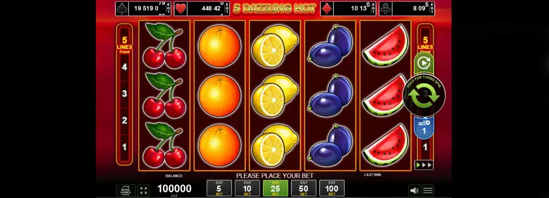 Erste Spielansicht von 5 Dazzling Hot