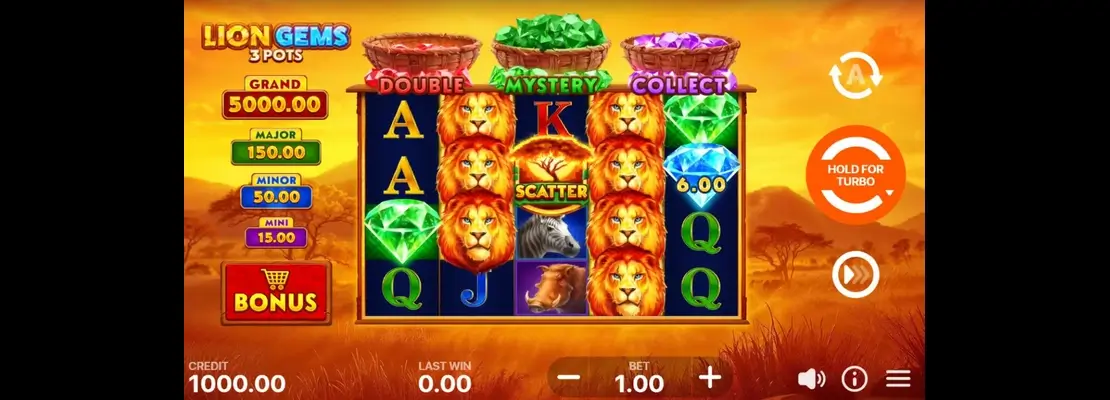 Erste Spielansicht von Lion Gems 3 Pots Hold And Win